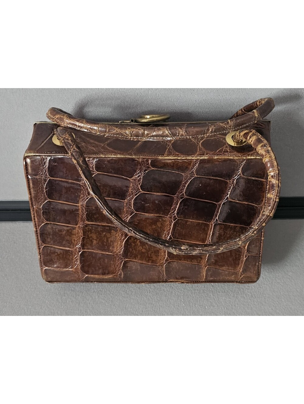 VINTAGE DEITSCH GENUINE CROCODILE/ALLIGATOR  PURSE BROWN MID CENTURY - Picture 3 of 11